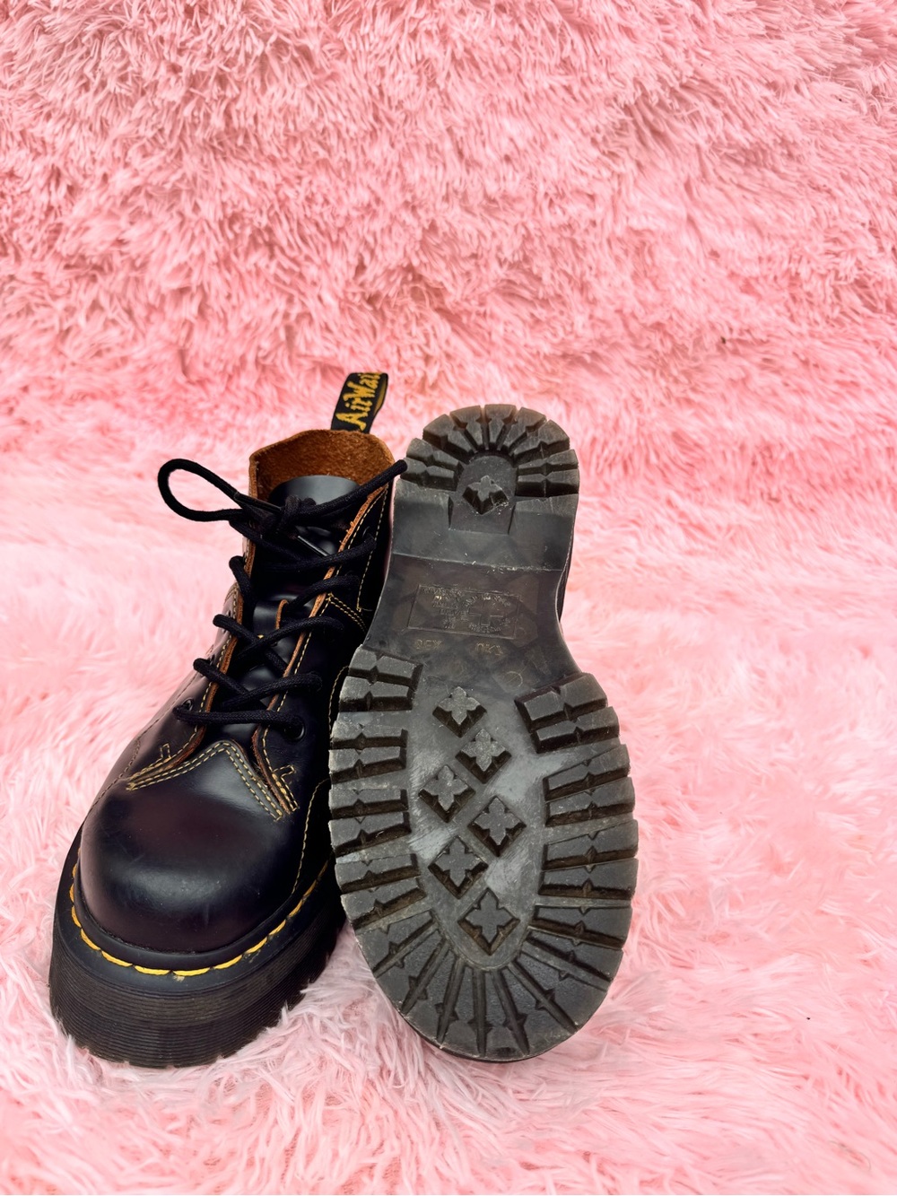 Dr. Martens Black Lace-Up Platform Boots with Yellow Stitching - Picture 5 of 6